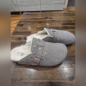 Gray Suede Women's Clogs with Studded Detail